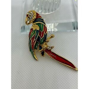 Vintage Multicolor Crystal Enameled Parrot Brooch